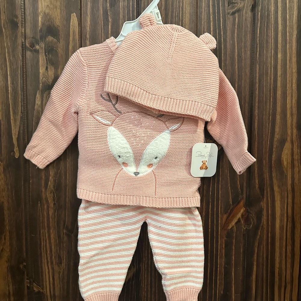 Pink Baby Sweater Set with Deer Design